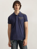 True Religion Men Blue Solid Polo Neck Short Sleeves Tshirt