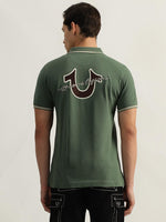 True Religion Men Green Solid Polo Collar Short Sleeves Tshirt