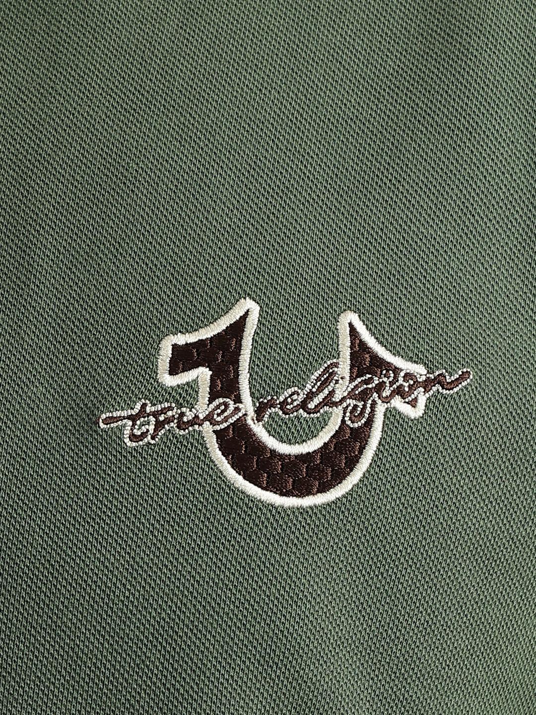 True Religion Men Green Solid Polo Collar Short Sleeves Tshirt