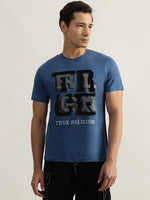 True Religion Men Blue Printed Round Neck Short Sleeves Tshirt