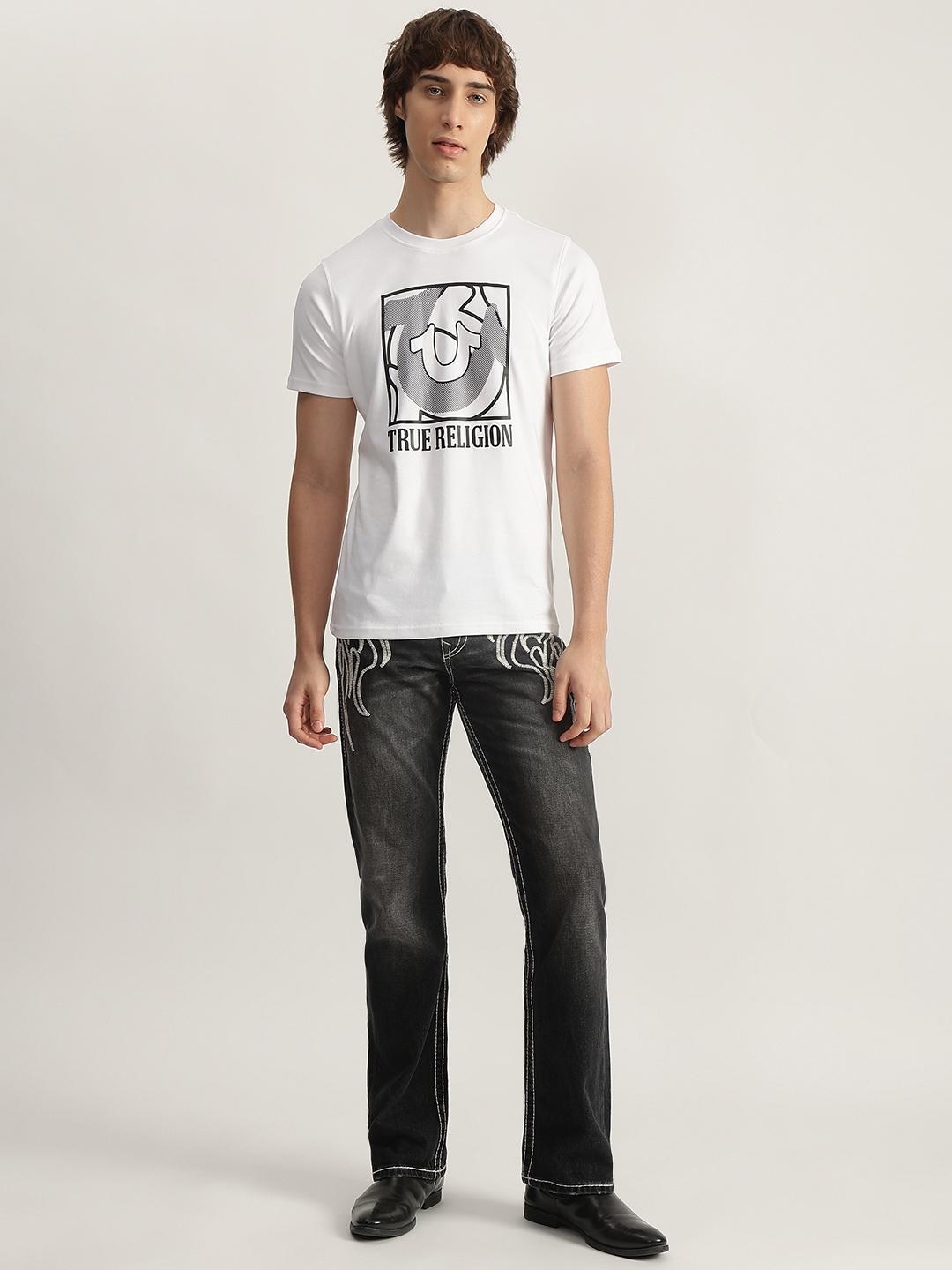 True Religion Men White Printed Round Neck Short Sleeves Tshirt