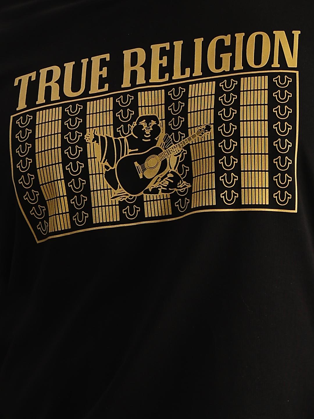 True Religion Men Black Printed Round Neck Short Sleeves Tshirt