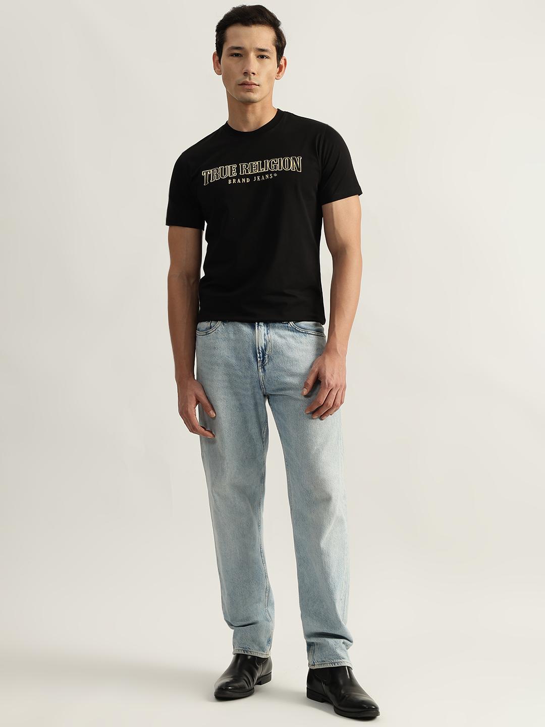 True Religion Men Black Solid Round Neck Short Sleeves Tshirt