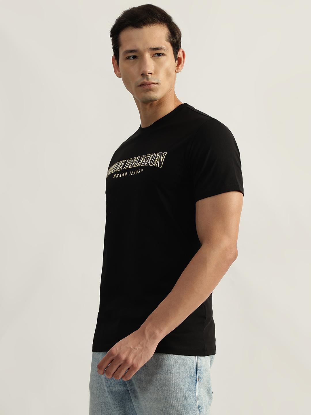 True Religion Men Black Solid Round Neck Short Sleeves Tshirt