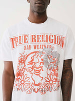 True Religion Men White Printed Round Neck Short Sleeves Tshirt