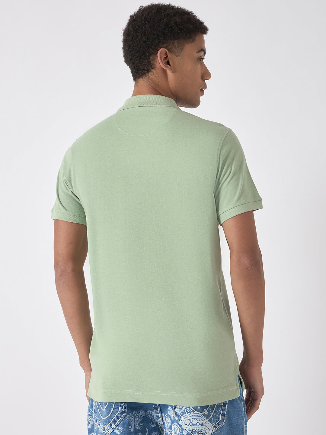 True Religion Men Green Solid Polo Collar Short Sleeves Polo Tshirt