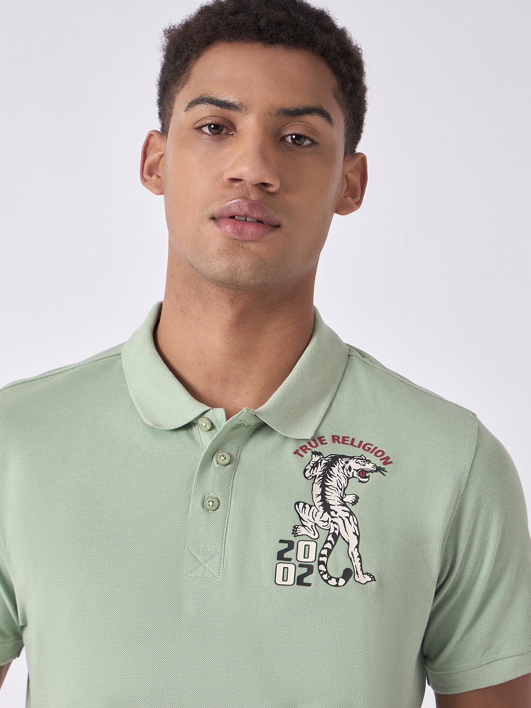 True Religion Men Green Solid Polo Collar Short Sleeves Polo Tshirt