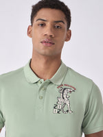 True Religion Men Green Solid Polo Collar Short Sleeves Polo Tshirt