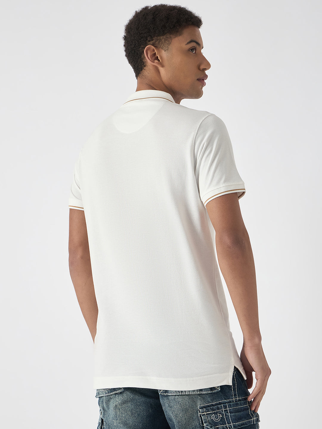 True Religion Men White Solid Polo Collar Short Sleeves Polo Tshirt