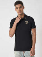 True Religion Men Black Solid Polo Collar Short Sleeves Polo Tshirt