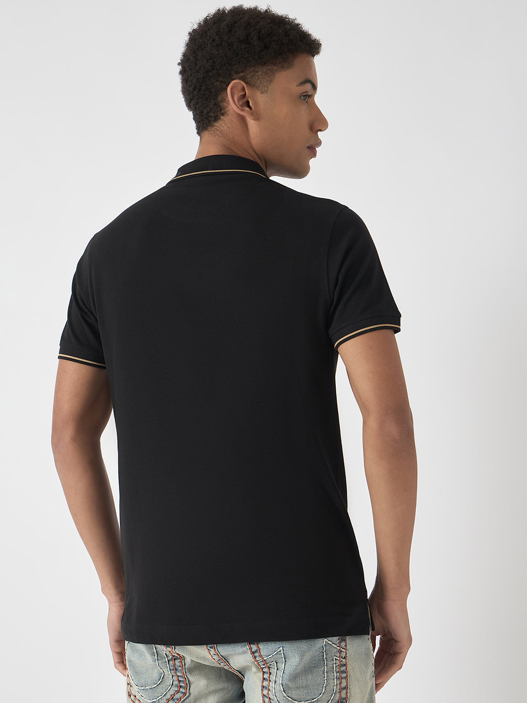 True Religion Men Black Solid Polo Collar Short Sleeves Polo Tshirt