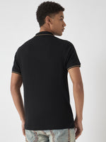 True Religion Men Black Solid Polo Collar Short Sleeves Polo Tshirt