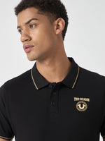 True Religion Men Black Solid Polo Collar Short Sleeves Polo Tshirt