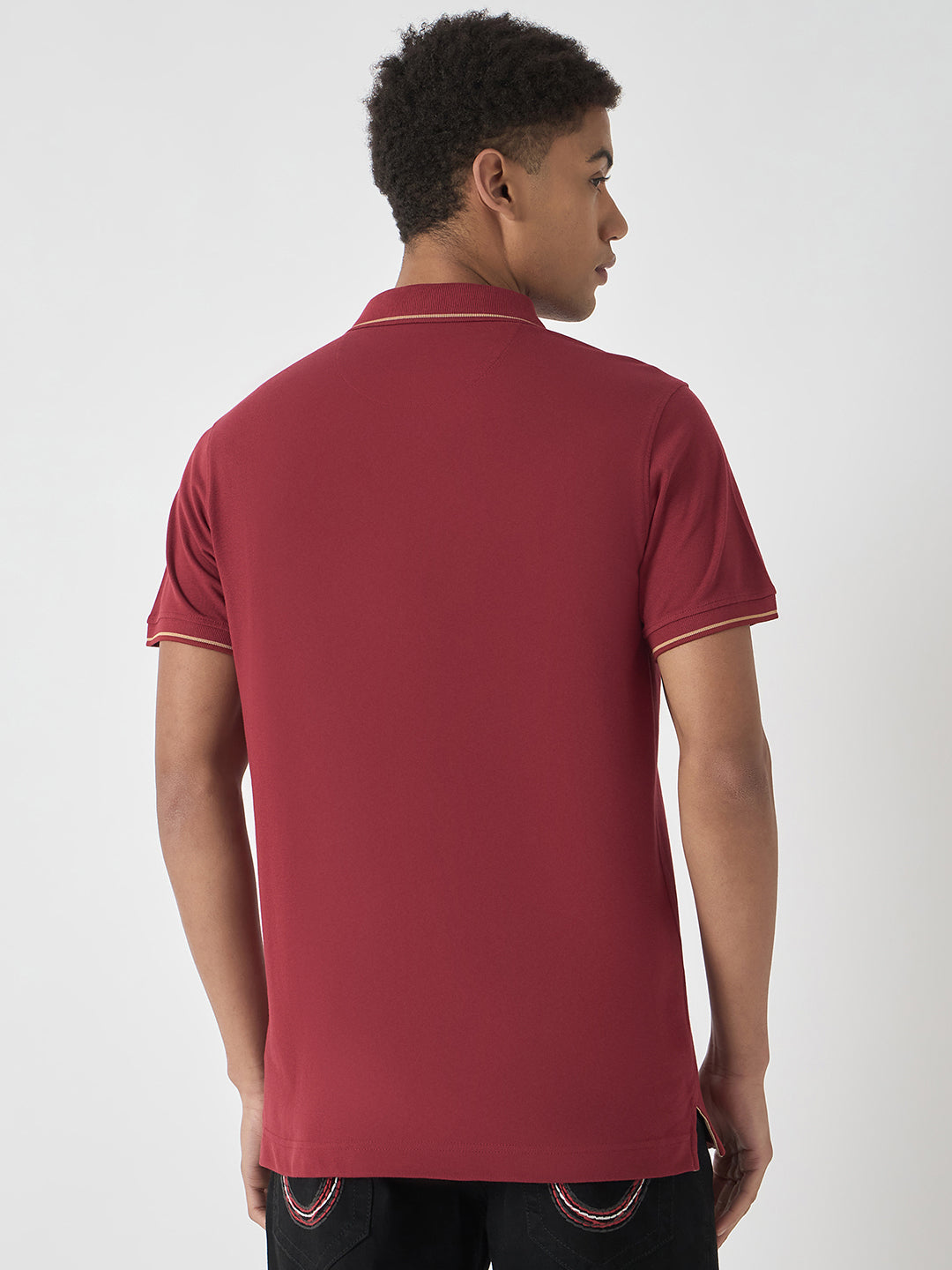 True Religion Men Red Solid Polo Collar Short Sleeves Polo Tshirt