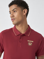 True Religion Men Red Solid Polo Collar Short Sleeves Polo Tshirt