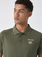 True Religion Men Green Solid Polo Collar Short Sleeves Polo Tshirt