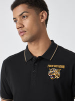 True Religion Men Black Solid Polo Collar Short Sleeves Polo Tshirt