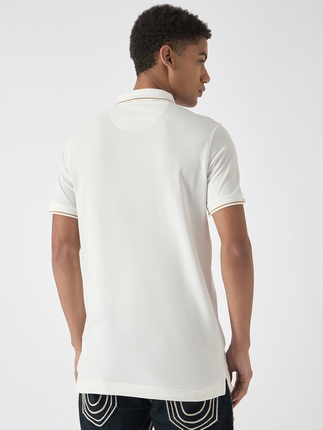 True Religion Men White Solid Polo Collar Short Sleeves Polo Tshirt