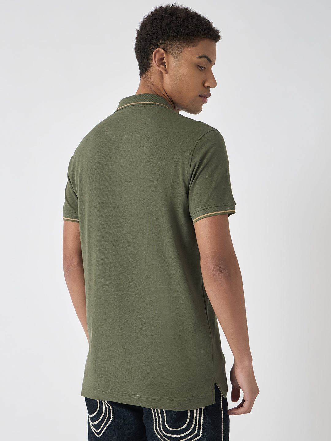 True Religion Men Green Solid Polo Collar Short Sleeves Polo Tshirt