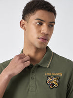 True Religion Men Green Solid Polo Collar Short Sleeves Polo Tshirt