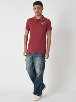 True Religion Men Red Solid Polo Collar Short Sleeves Polo Tshirt