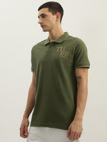 True Religion Men Green Solid Polo Collar Short Sleeves Polo Tshirt
