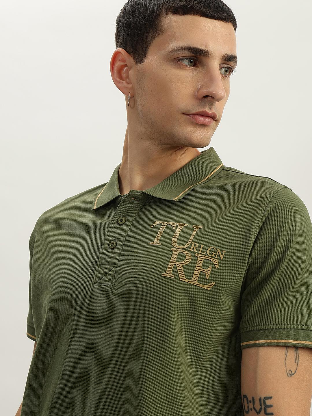 True Religion Men Green Solid Polo Collar Short Sleeves Polo Tshirt