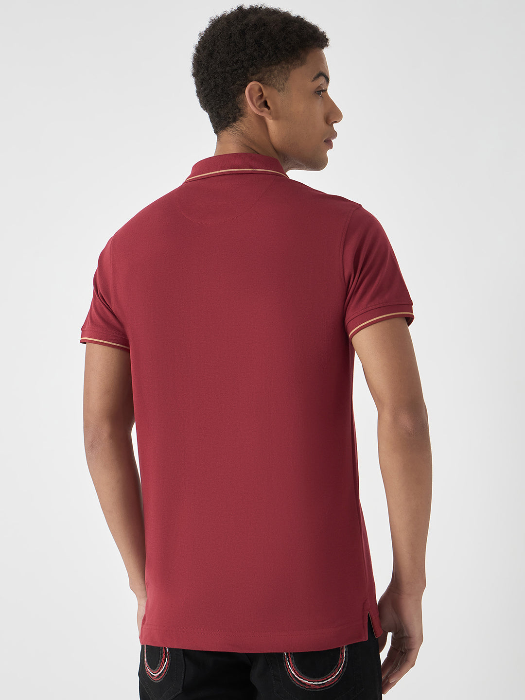 True Religion Men Red Solid Polo Collar Short Sleeves Polo Tshirt