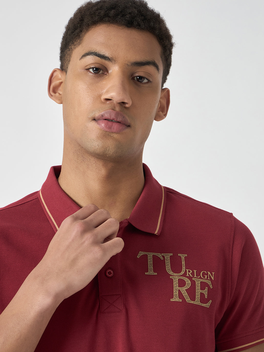 True Religion Men Red Solid Polo Collar Short Sleeves Polo Tshirt