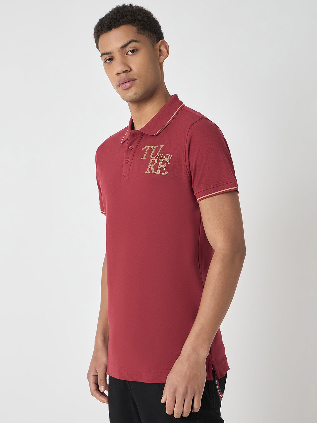 True Religion Men Red Solid Polo Collar Short Sleeves Polo Tshirt