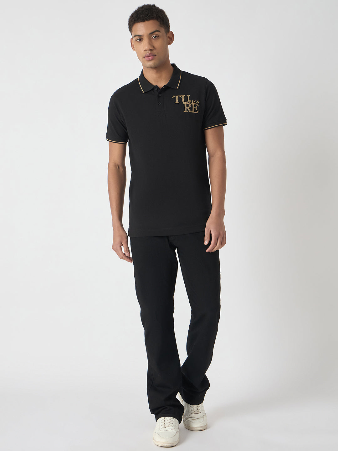 True Religion Men Black Solid Polo Collar Short Sleeves Polo Tshirt