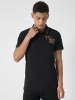 True Religion Men Black Solid Polo Collar Short Sleeves Polo Tshirt