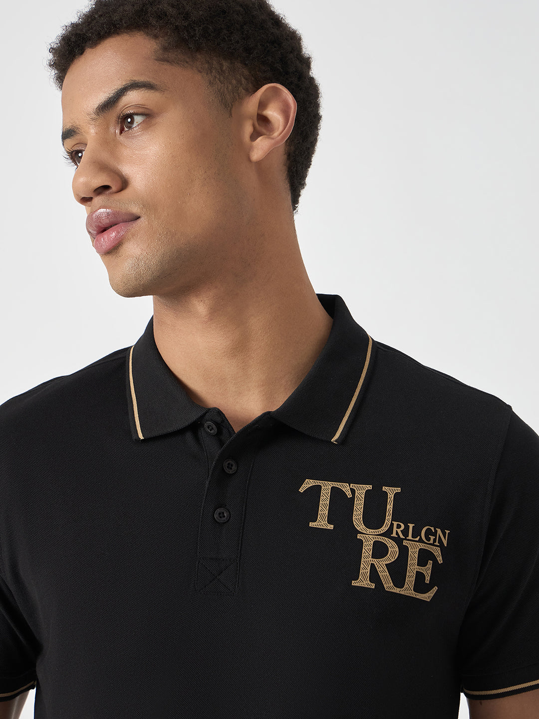 True Religion Men Black Solid Polo Collar Short Sleeves Polo Tshirt