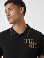 True Religion Men Black Solid Polo Collar Short Sleeves Polo Tshirt
