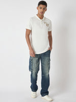 True Religion Men White Solid Polo Collar Short Sleeves Polo Tshirt