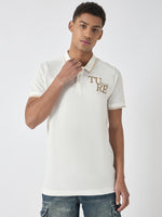 True Religion Men White Solid Polo Collar Short Sleeves Polo Tshirt