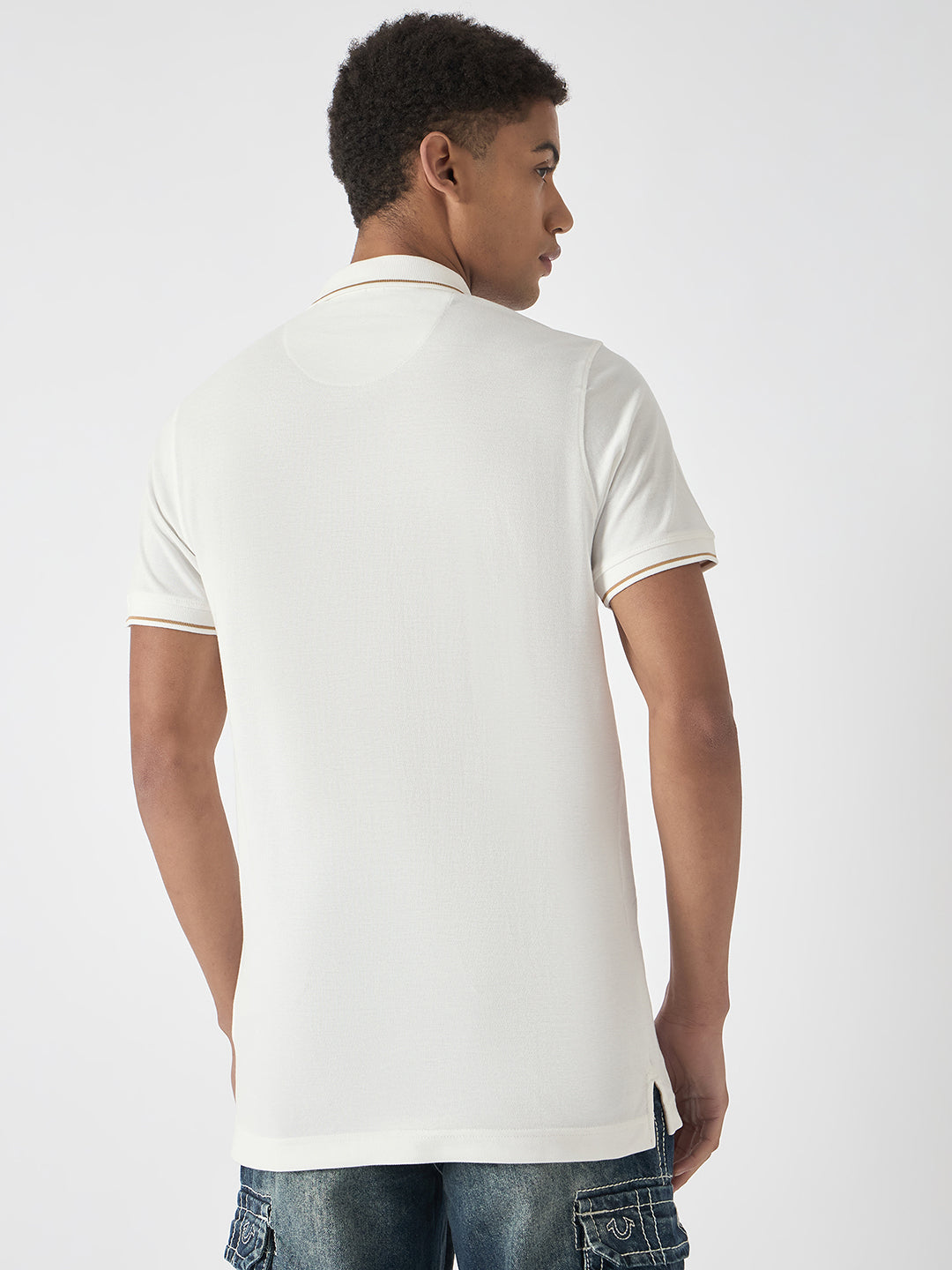 True Religion Men White Solid Polo Collar Short Sleeves Polo Tshirt