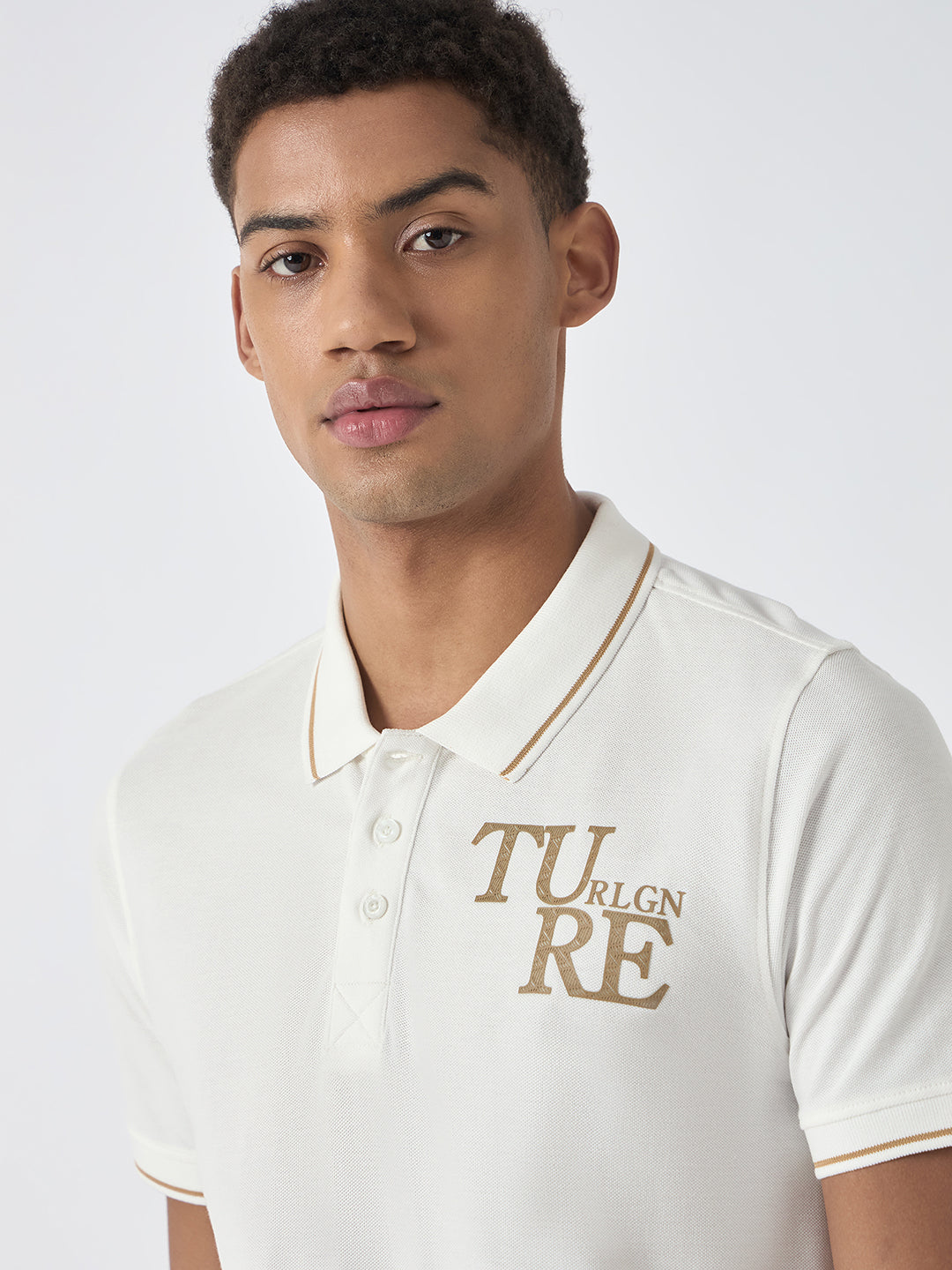 True Religion Men White Solid Polo Collar Short Sleeves Polo Tshirt