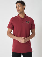 True Religion Men Red Solid Polo Collar Short Sleeves Polo Tshirt