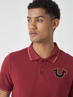 True Religion Men Red Solid Polo Collar Short Sleeves Polo Tshirt