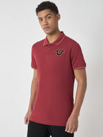 True Religion Men Red Solid Polo Collar Short Sleeves Polo Tshirt