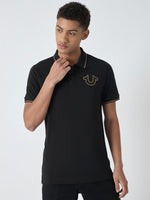 True Religion Men Black Solid Polo Collar Short Sleeves Polo Tshirt