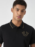 True Religion Men Black Solid Polo Collar Short Sleeves Polo Tshirt