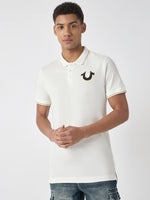 True Religion Men White Solid Polo Collar Short Sleeves Polo Tshirt