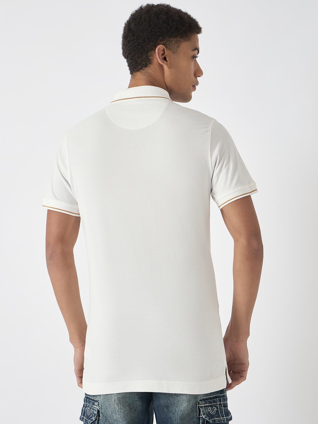 True Religion Men White Solid Polo Collar Short Sleeves Polo Tshirt