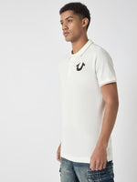 True Religion Men White Solid Polo Collar Short Sleeves Polo Tshirt
