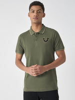 True Religion Men Green Solid Polo Collar Short Sleeves Polo Tshirt