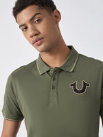 True Religion Men Green Solid Polo Collar Short Sleeves Polo Tshirt