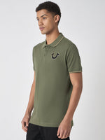 True Religion Men Green Solid Polo Collar Short Sleeves Polo Tshirt