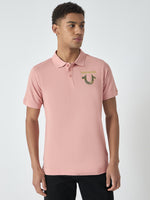 True Religion Men Pink Solid Polo Collar Short Sleeves Polo Tshirt